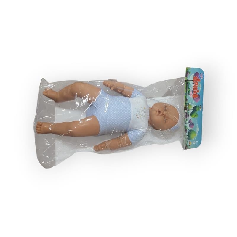 SUNMAN DENİS OYUNCAK BEBEK SAÇSIZ ŞAPKALI VE DESENLİ TULUMLU 