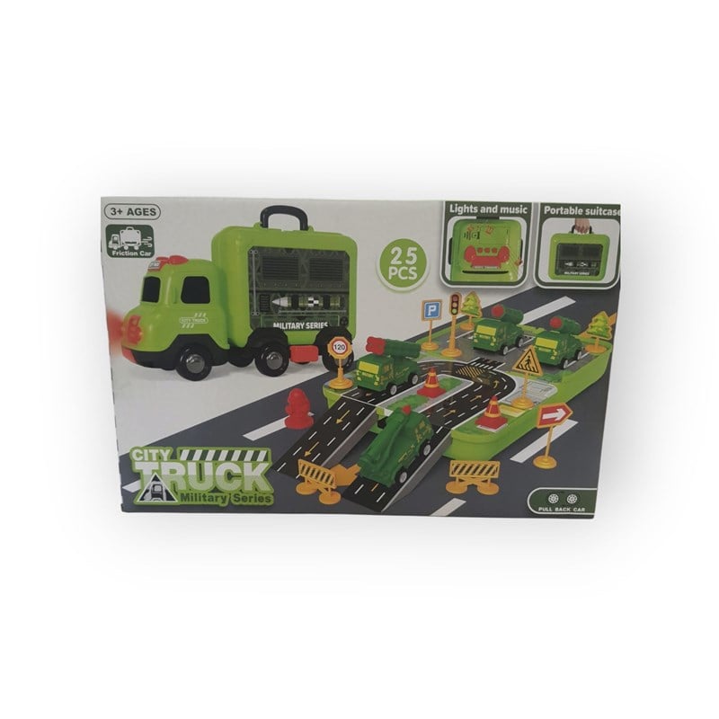 SÜRTMELİ MÜZİKLİ IŞIKLI ASKERİ ARAÇLI 25 PARÇALI SET 