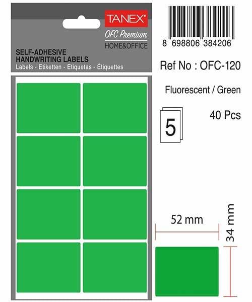Taneks Ofc-120 Flo Yeşil 52x34 mm Ofis Etiketi 5 Adet 