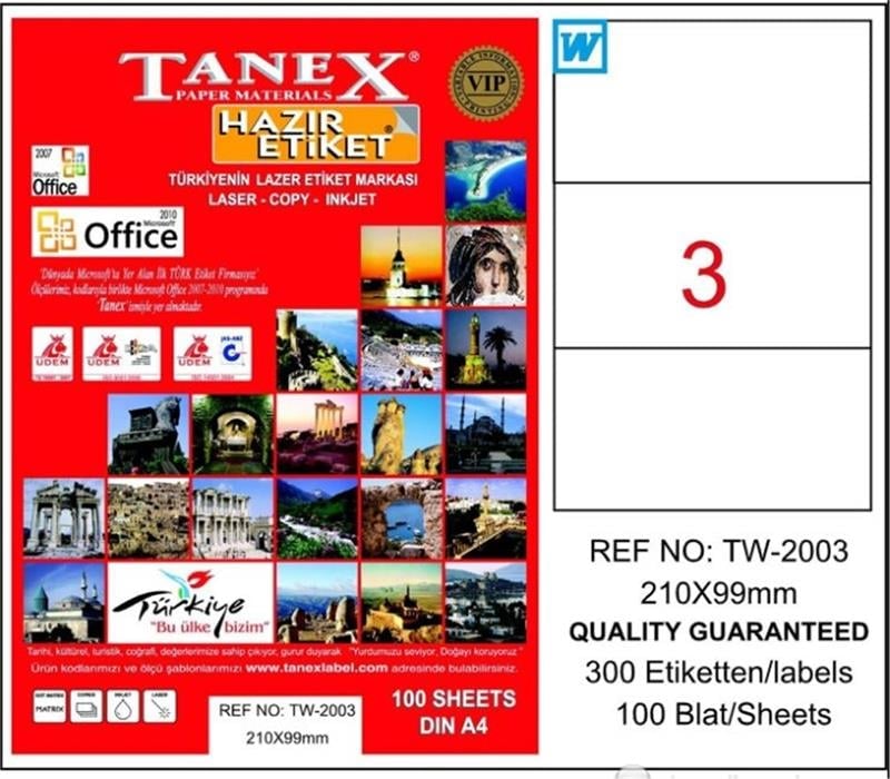 Tanex Laser Etiket Tw-2003 210x99 Mm 100 Adet