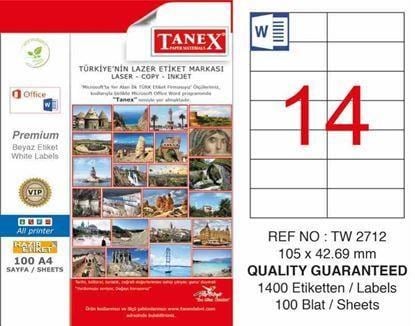 Tanex Laser Etiket Tw-2712 105x42,69 Mm 100 Adet