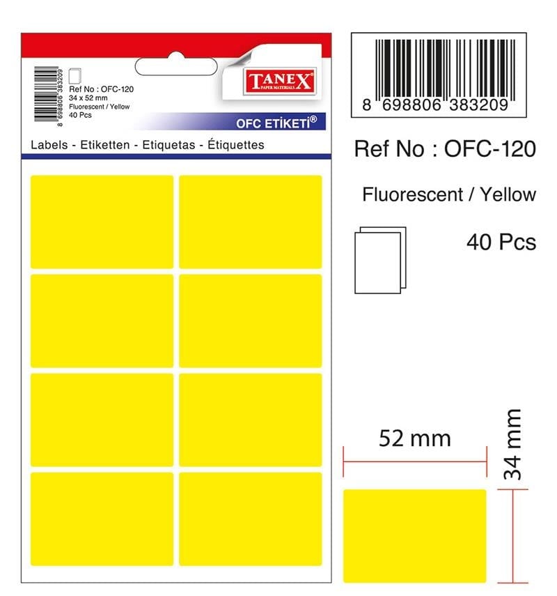 Tanex Ofis Etiket Ofc-120 Flo Sarı 5 Adet