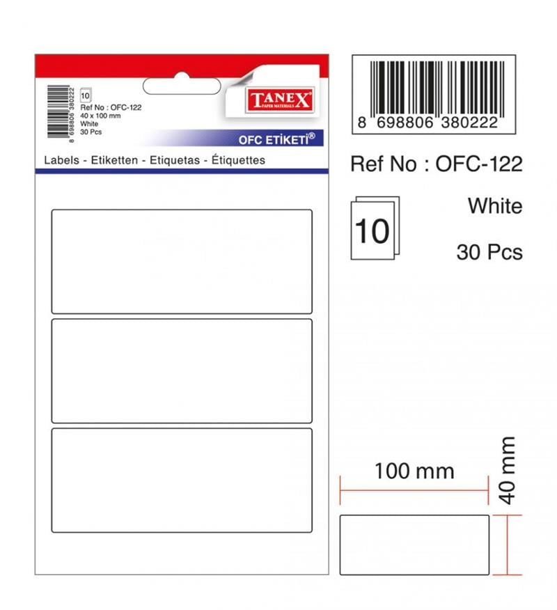 Tanex Ofis Etiket Ofc-122 Beyaz 10 Adet