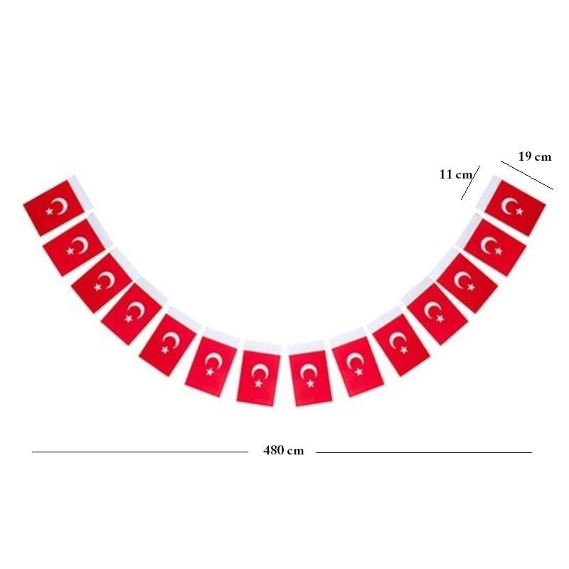Türk Bayrağı, İpli, Kağıt, Büyük, 480cm - 11cm x 19cm - 40'lı