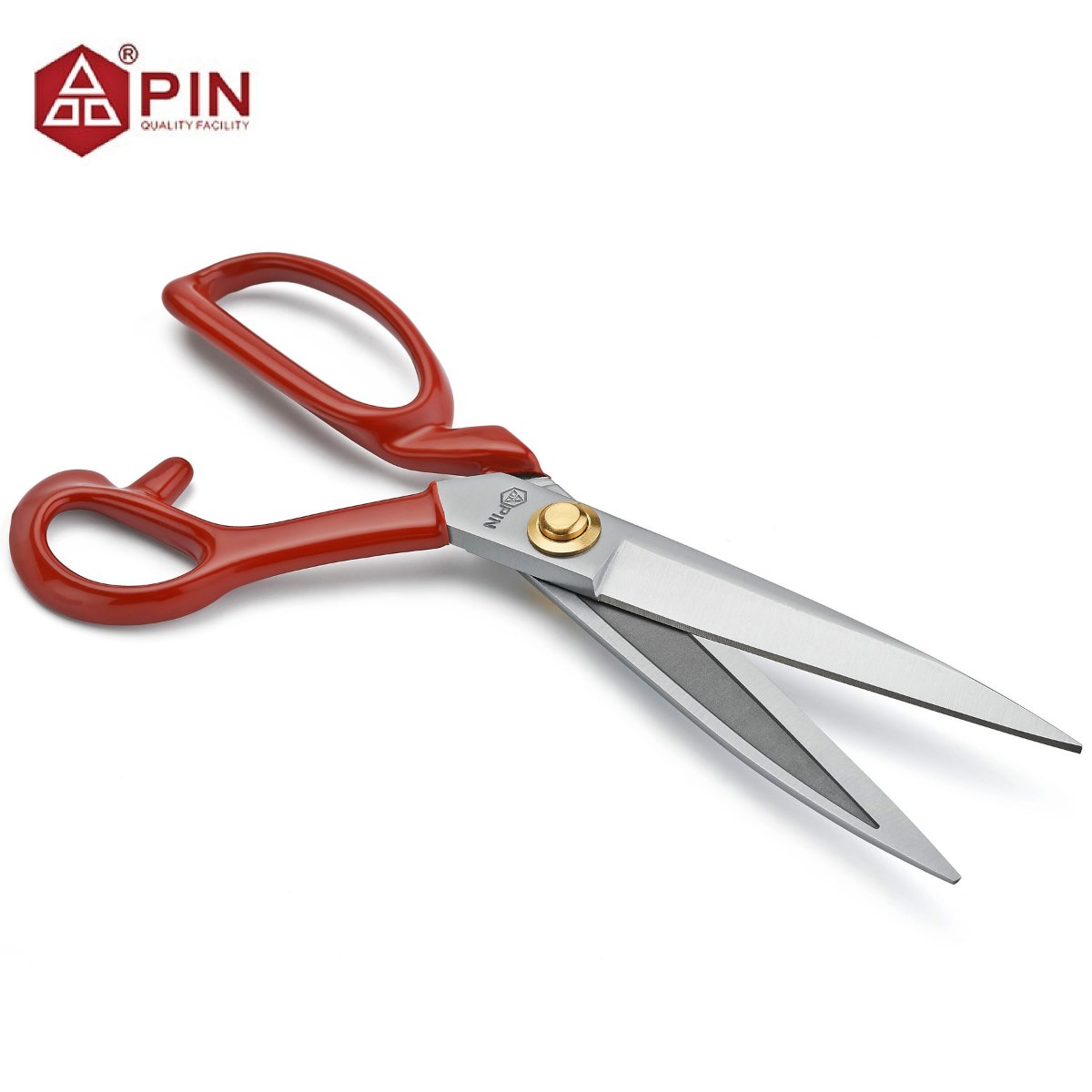 Pin-1084 Kırmızı Saplı Paslanmaz Çelik Terzi Makası – 8″ (21 cm) | Profesyonel Kumaş Kesim Makası