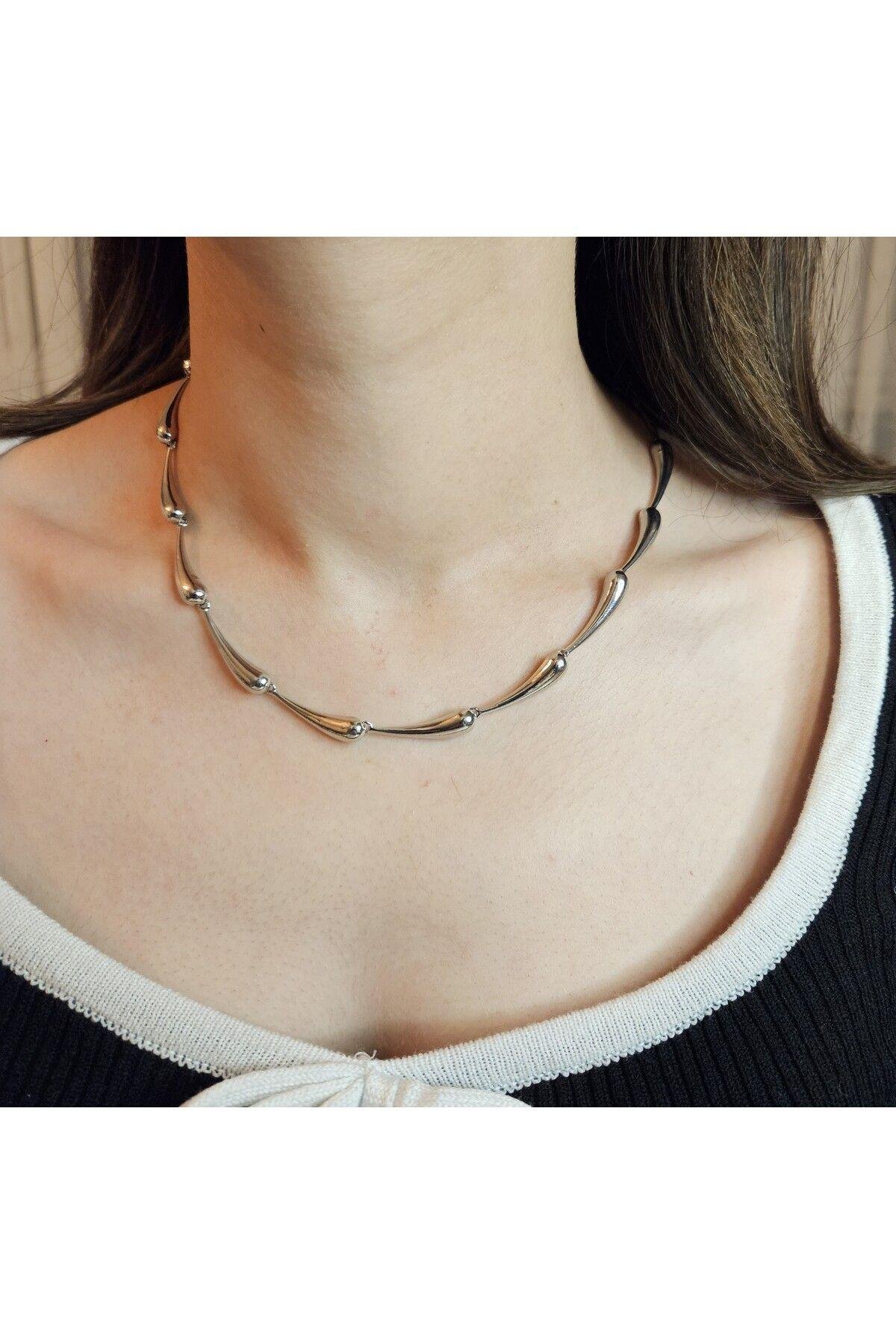 Çelik Damla Model Silver Kolye