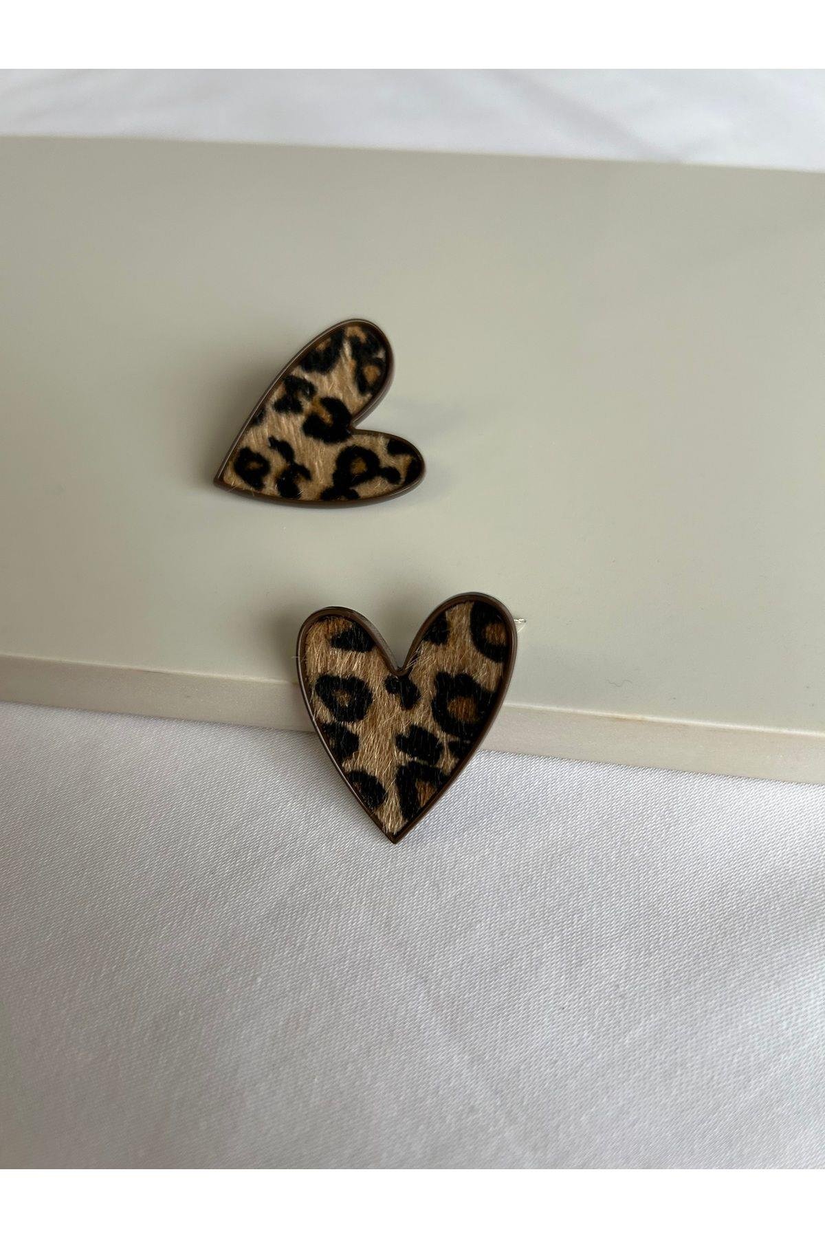 Leopar Desen Kalp Küpe