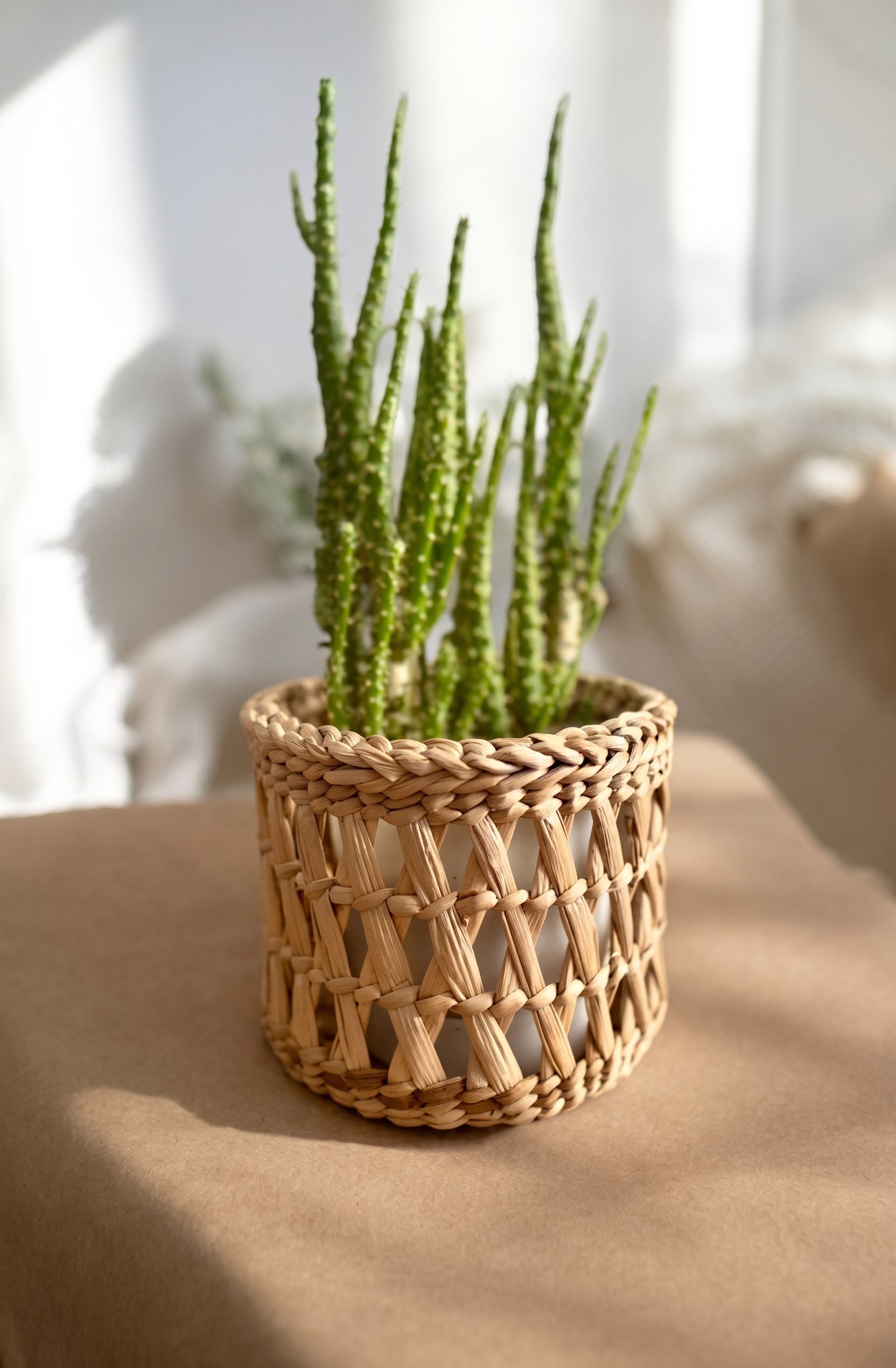 Bohem Hasır Bitkisel Saksı / Çiçeklik / Dekorasyon 10cm (Kulpsuz)