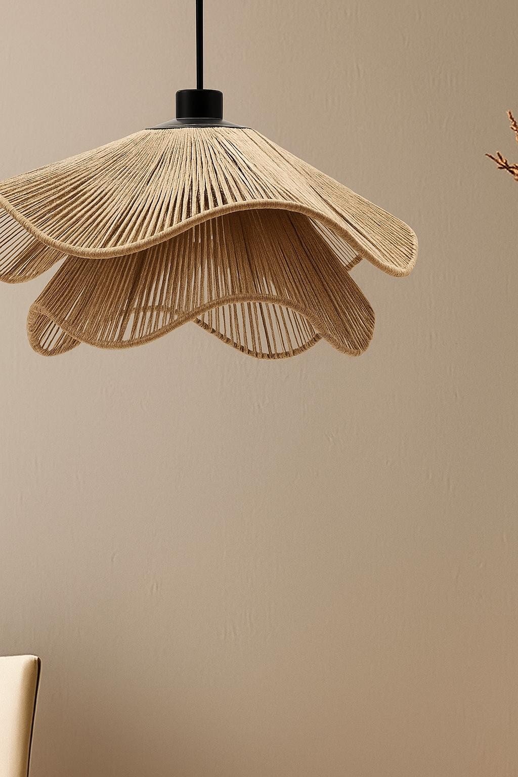 Jüt Hasır Avize Bohem ve Rustik Sarkıt Doğal Dekoratif Avize