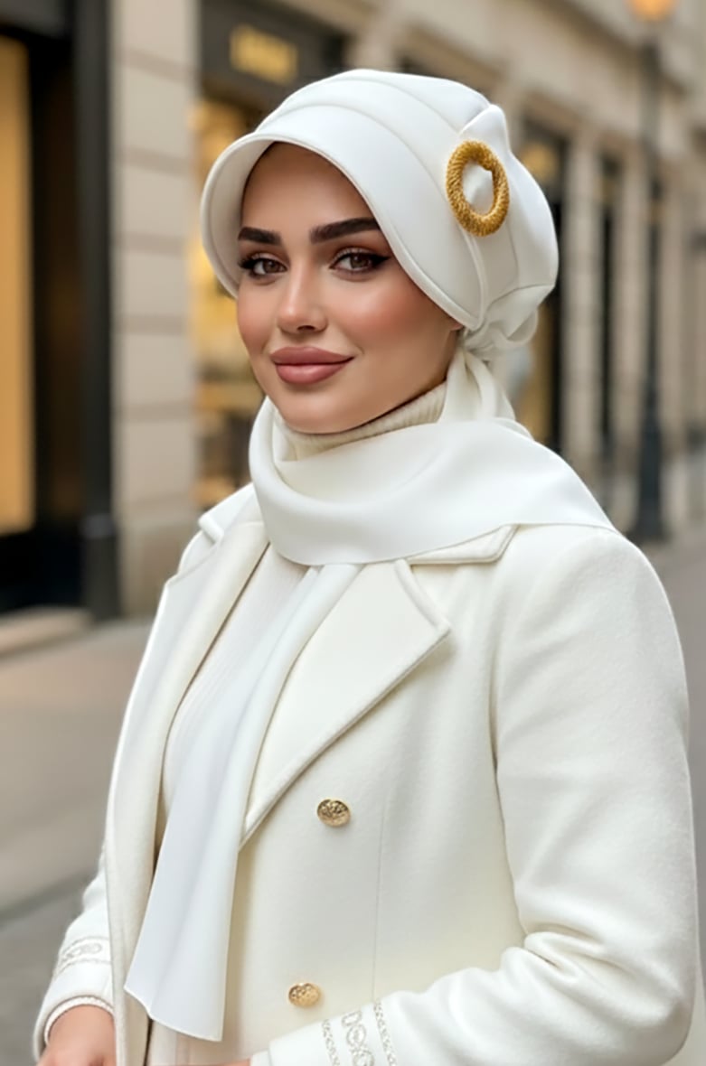 Açık Bej Atkılı Tesettür Şapka