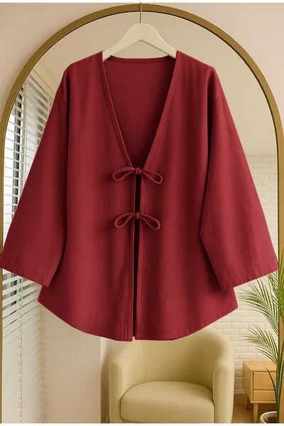 Açık Bordo Önü Bağlamalı Kimono Tunik