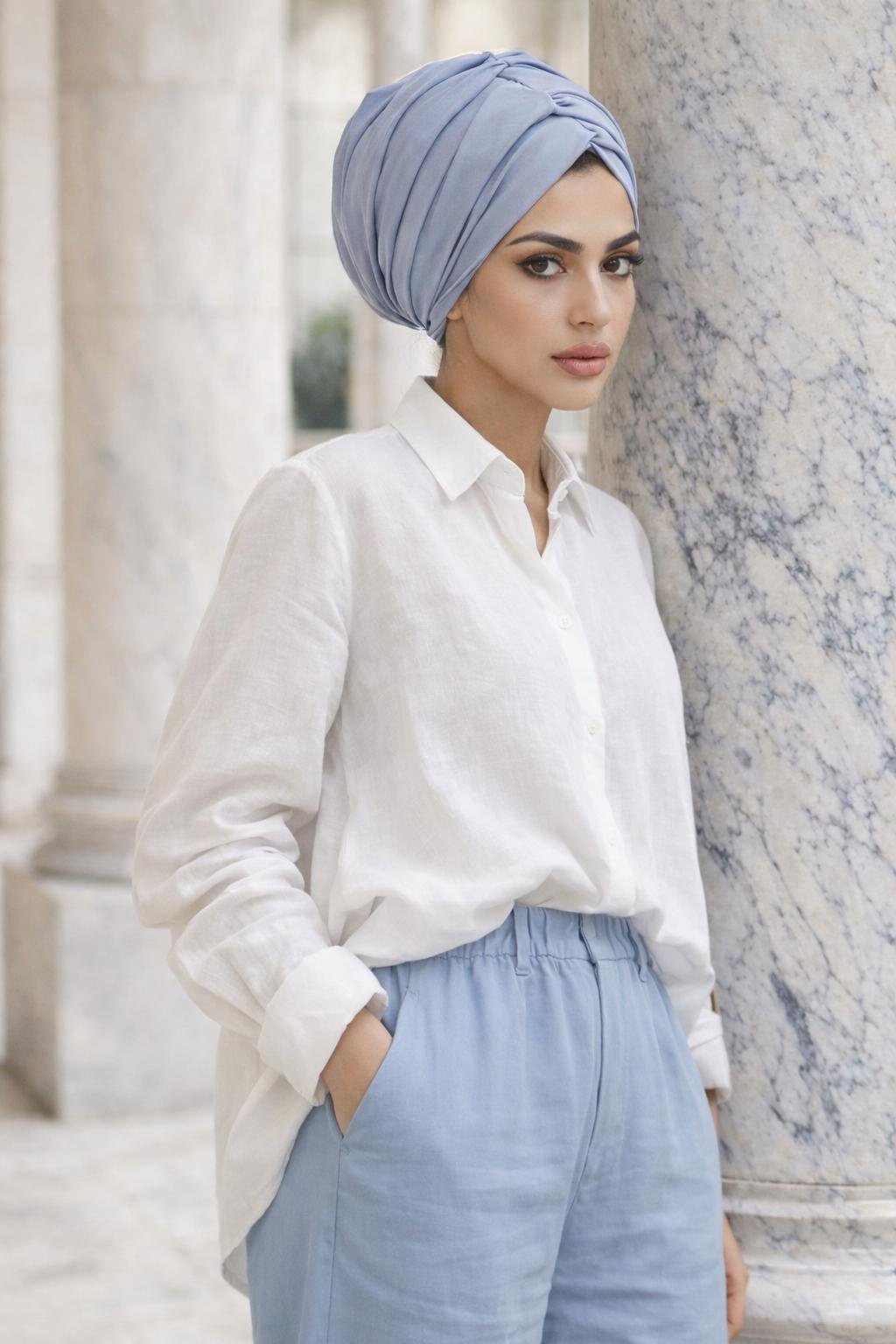 Açık Mavi Büzgülü Salaş Bone