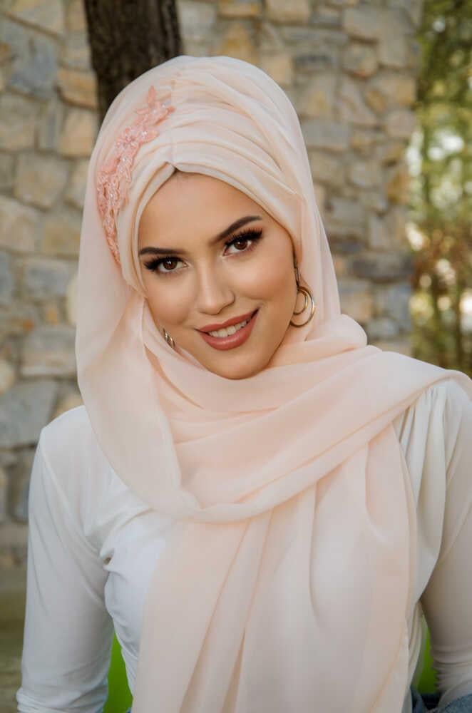 Açık Somon Güpürlü Abiye Şal