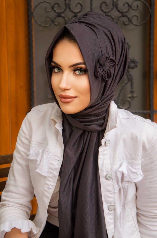 Antrasit Çiçekli Pratik Şal