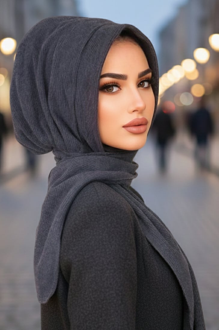 Antrasit Kapüşonlu Kışlık Çıtçıtlı Şal