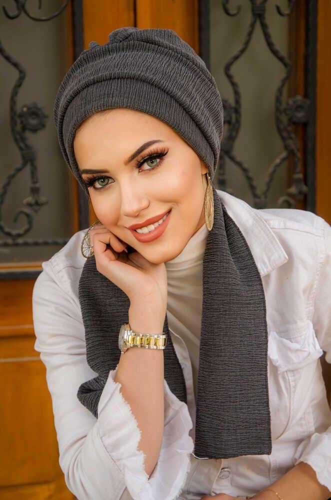 Antrasit Krınkıl Atkılı Tesettür Bone