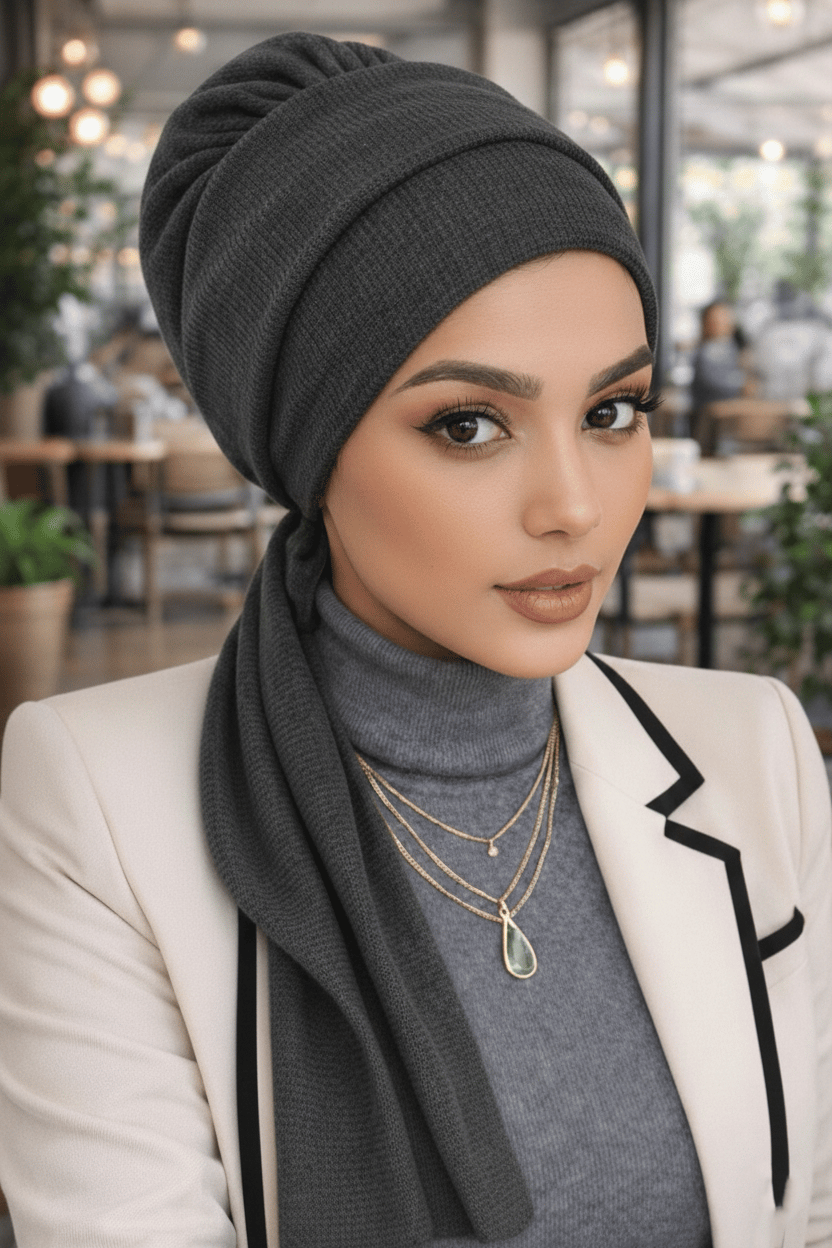 Antrasit Triko Atkılı Tesettür Bone