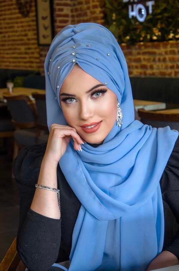 Bebe Mavi Taş Detay Büzgülü Abiye Şal