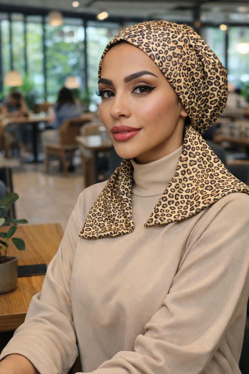 Gold Leopar Desen Eşarp Bone