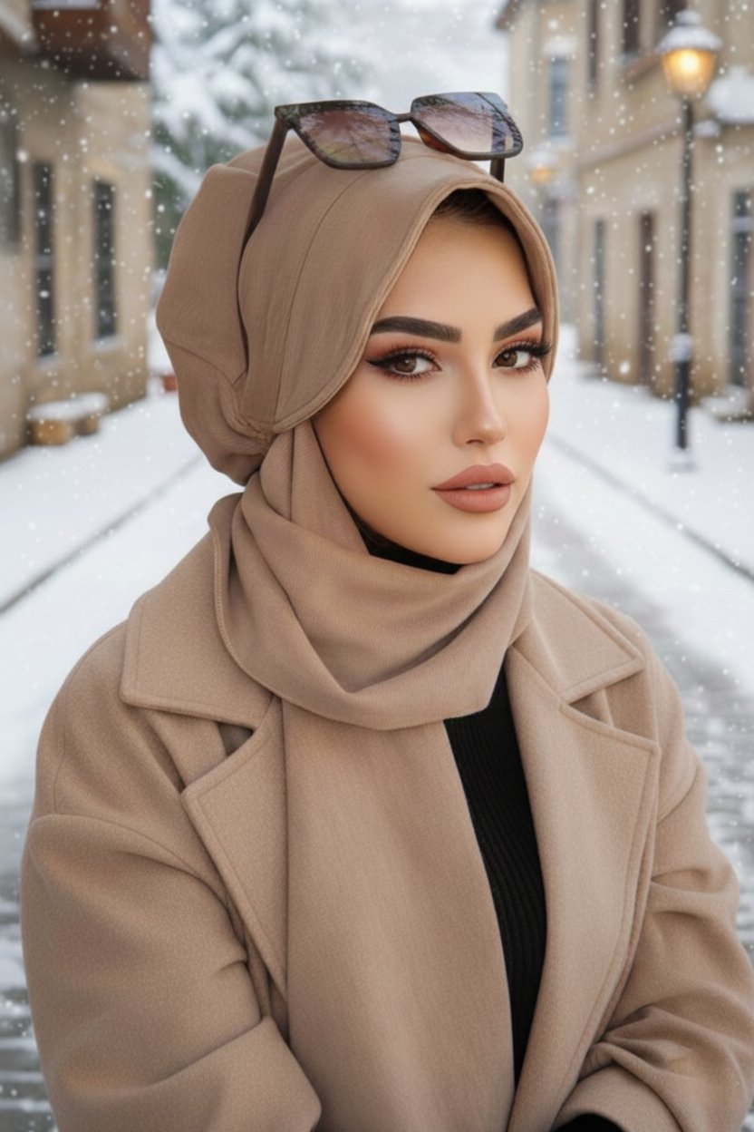 Bej Atkılı Tesettür Şapka