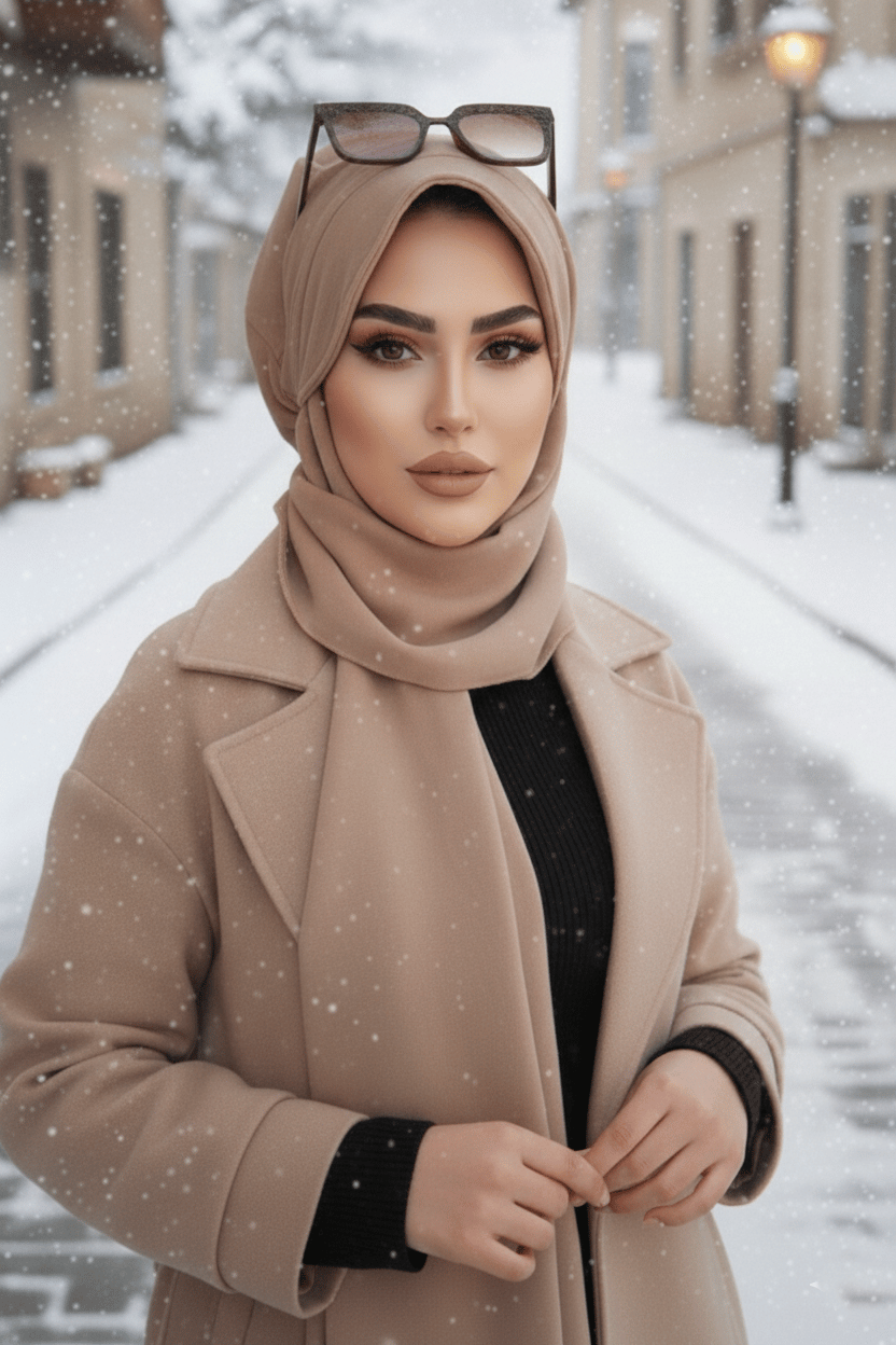 Bej Atkılı Tesettür Şapka