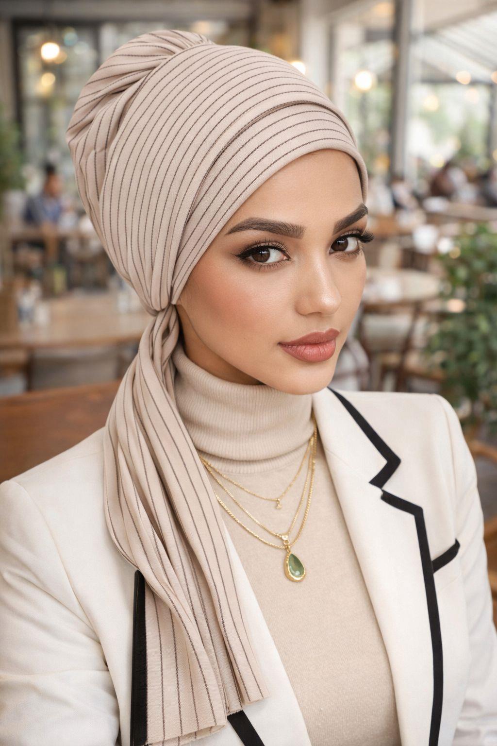 Bej Çizgili Atkılı Bone