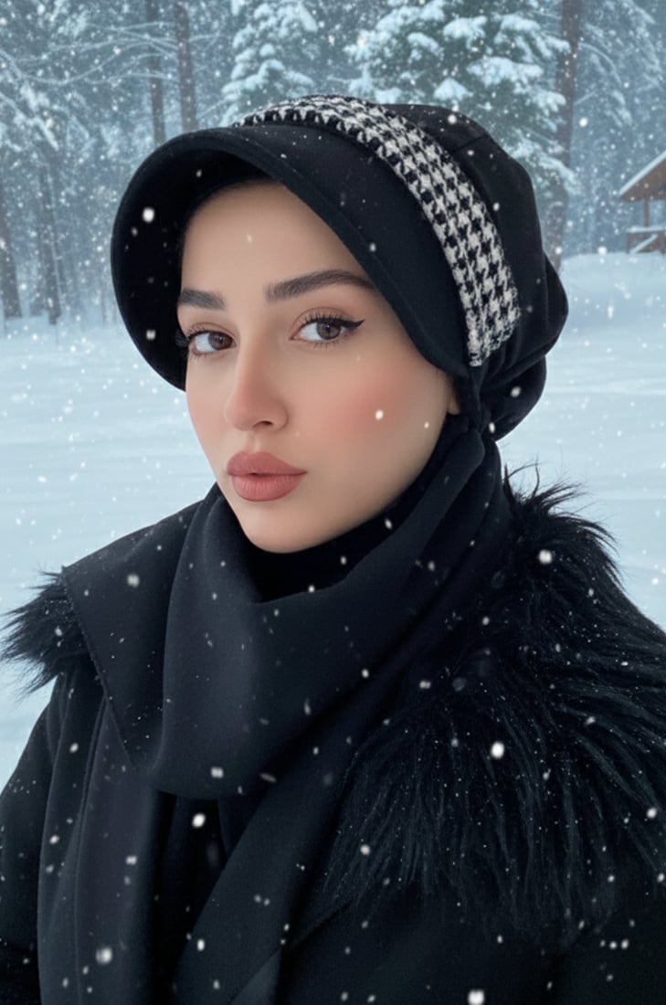 Bej Desen Atkılı Tesettür Şapka