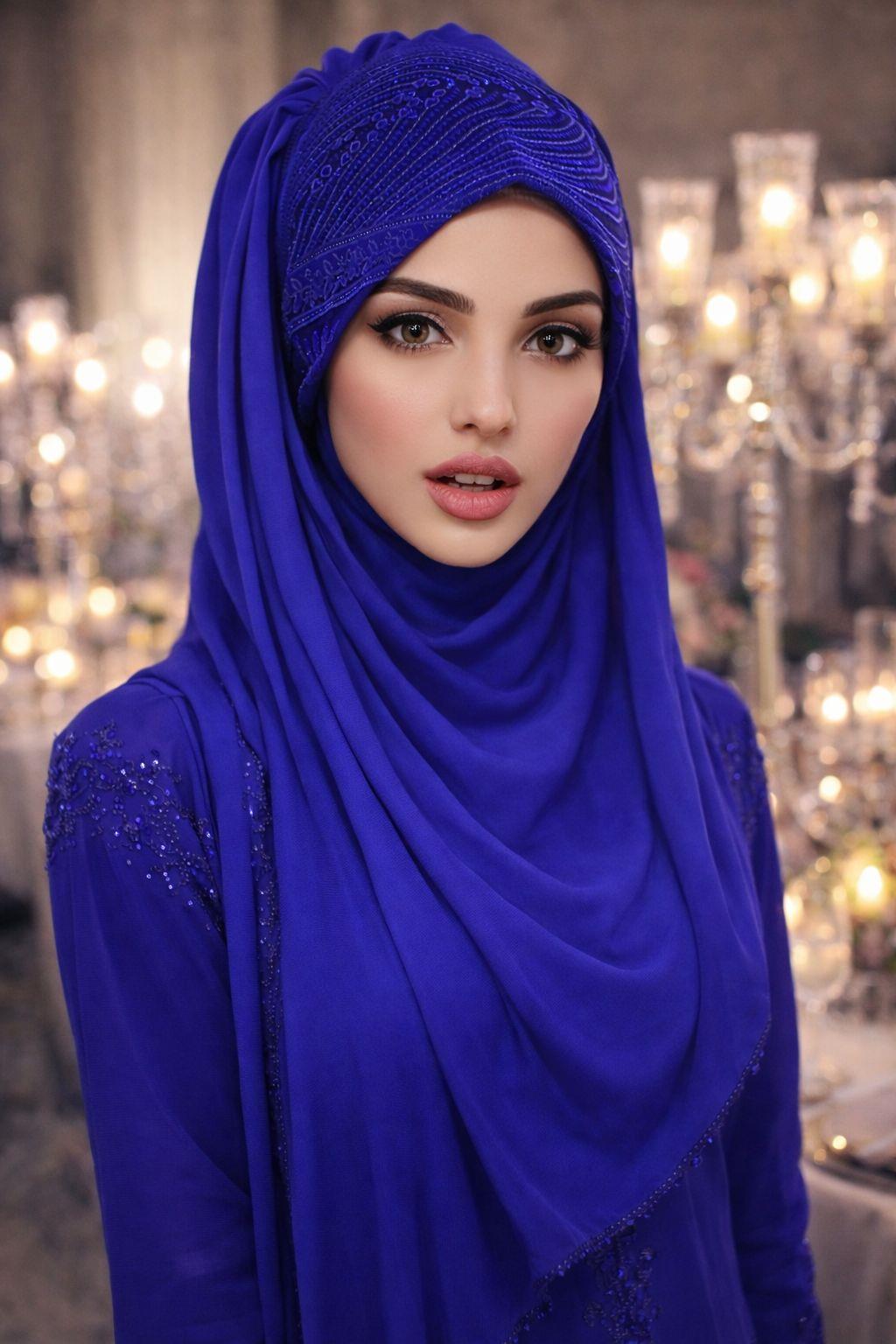 Saks Mavi Flok Baskılı Şifon Hazır Abiye Şal