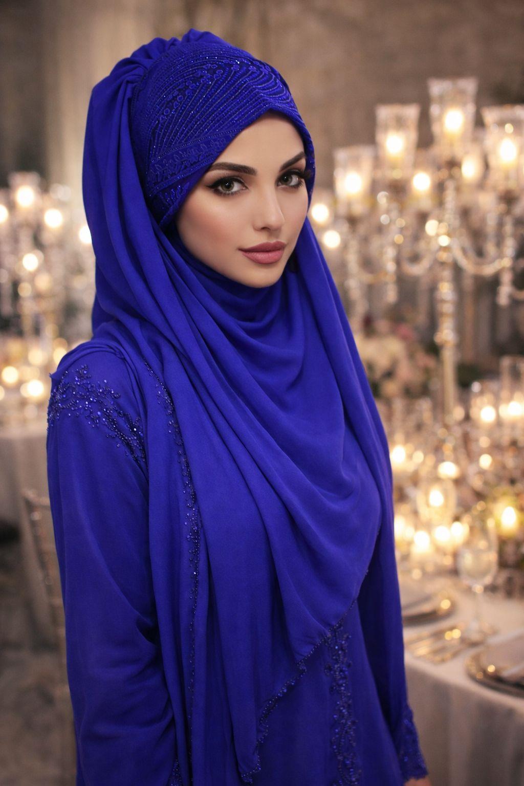 Saks Mavi Flok Baskılı Şifon Hazır Abiye Şal