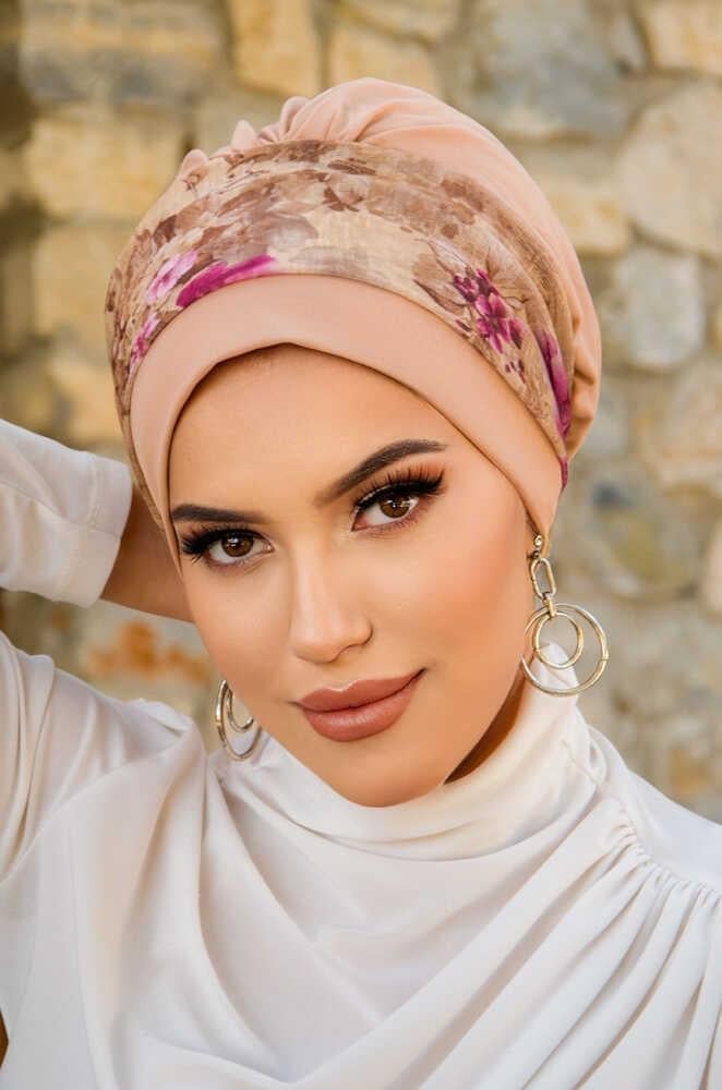 Bej Gül Desen Bantlı Bone