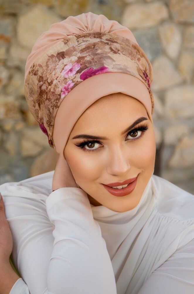 Bej Gül Desen Bantlı Bone