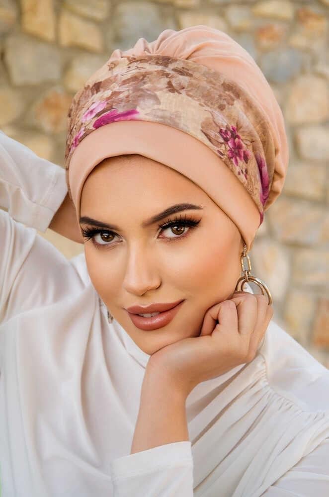 Bej Gül Desen Bantlı Bone