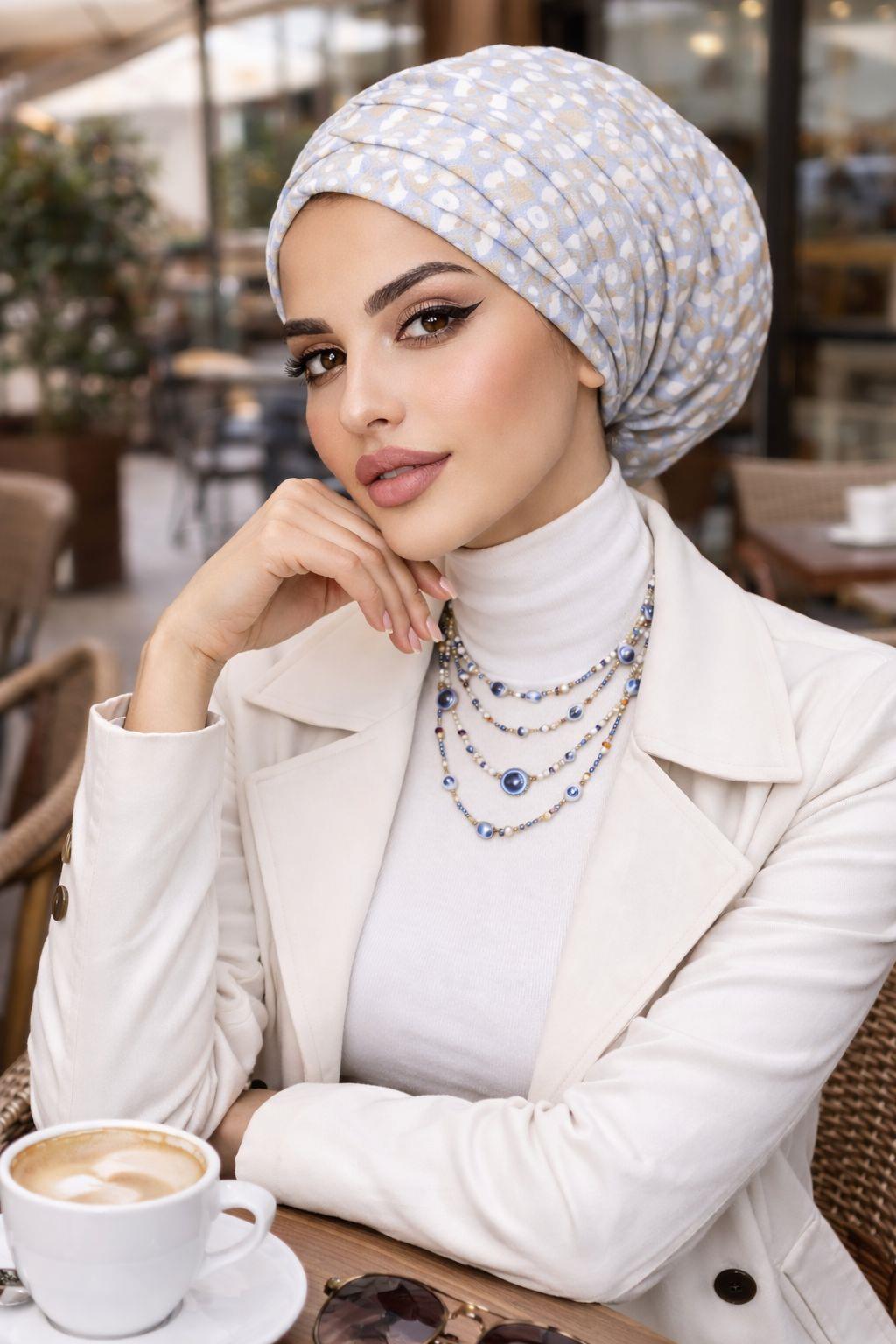 Bej Mavi Desenli Salaş Bone