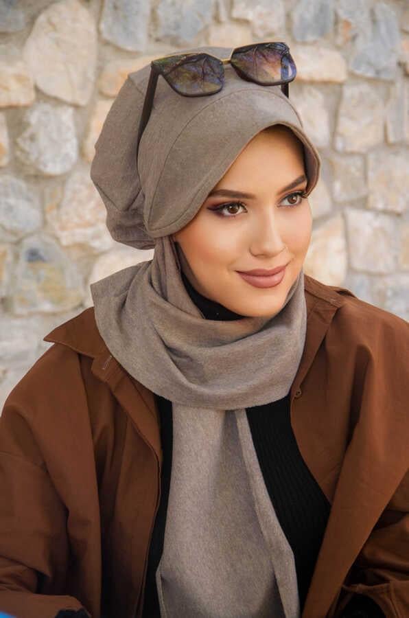 Bej Melanj Atkılı Tesettür Şapka