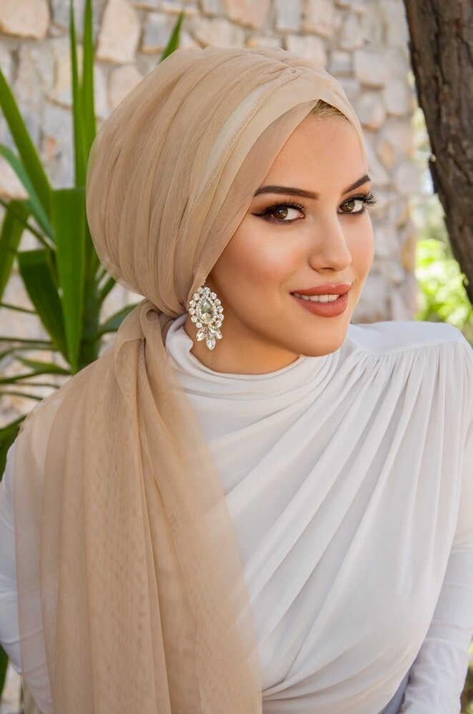 Bej Tül Büzgülü Dolama Bone