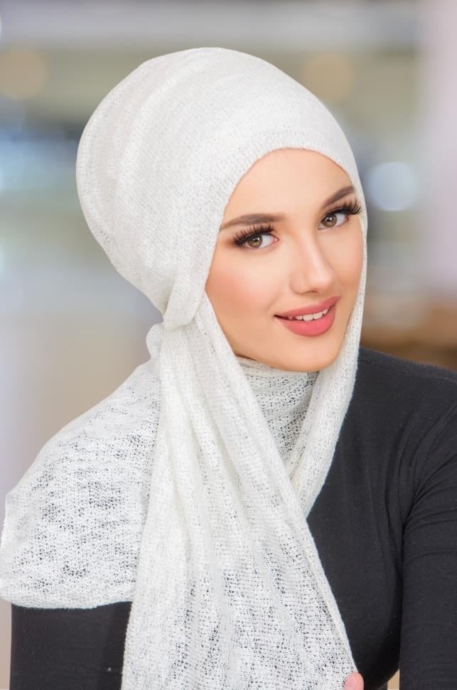 Beyaz Triko Kelebek Bone Şal