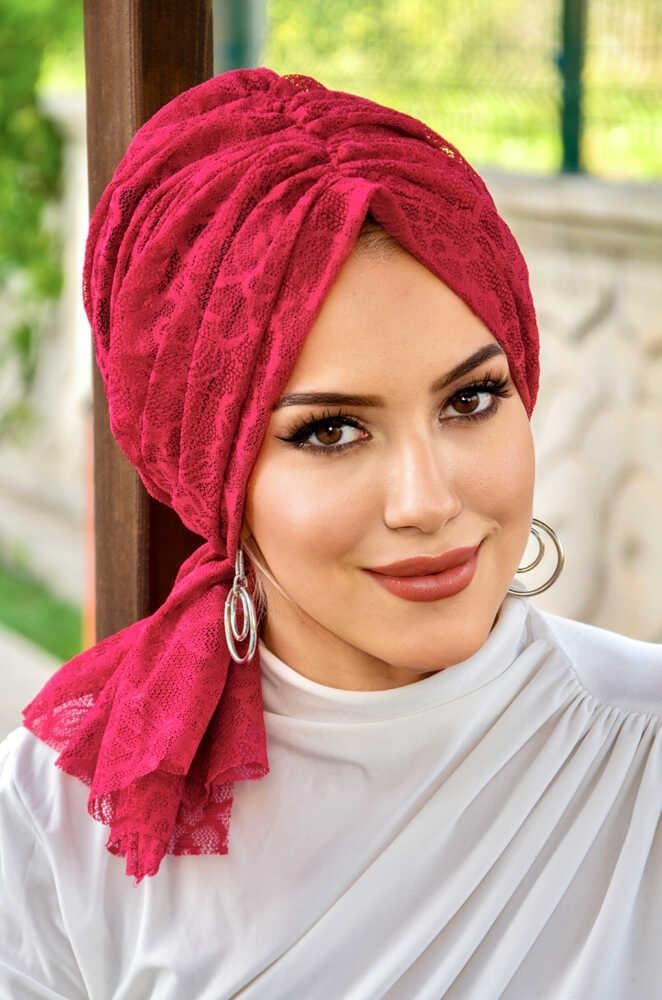 Bordo Çiçek Dantel Tokalı Bone