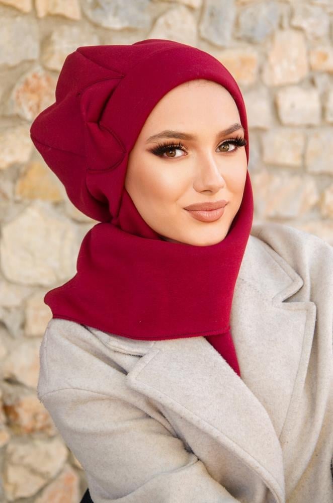 Bordo Fiyonklu Tesettür Bere