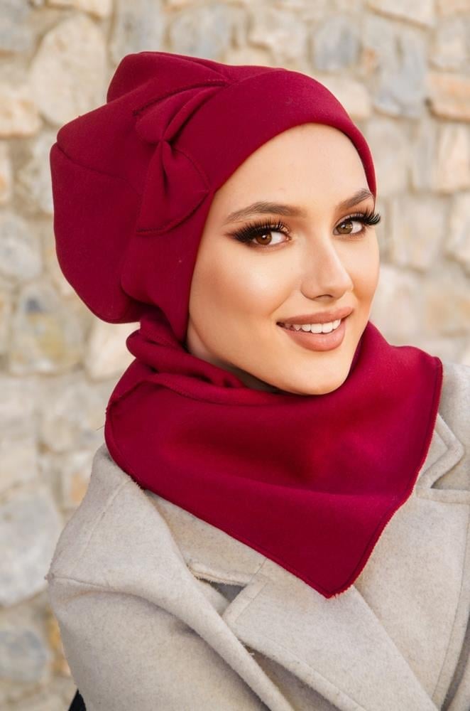 Bordo Fiyonklu Tesettür Bere Ve Etol Takım