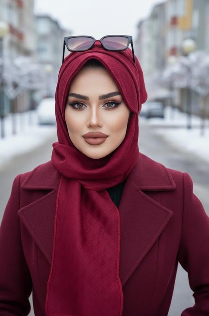 Bordo Kapitone Atkılı Tesettür Şapka