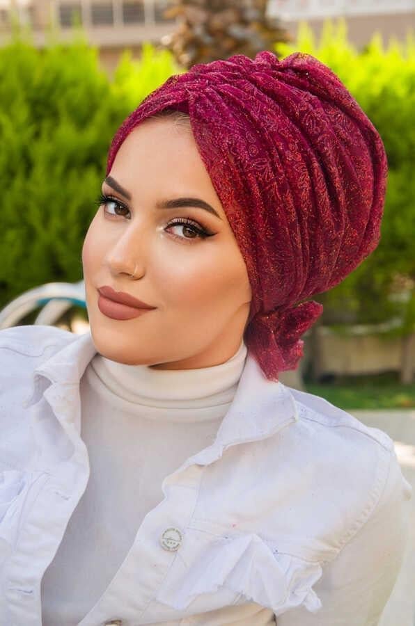 Bordo Simli  Abiye Tokalı Bone