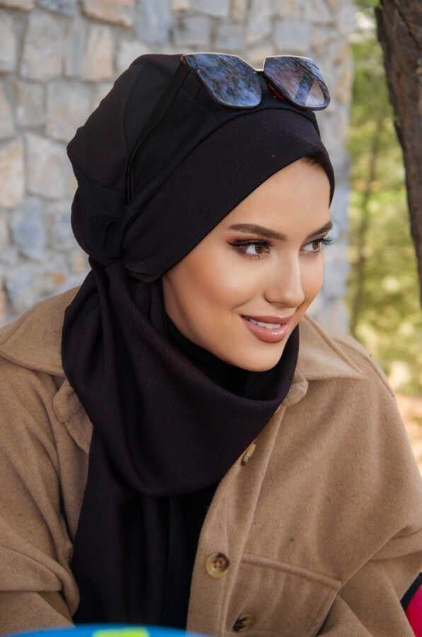 Bordo Siyah Garnili Tesettür Bere