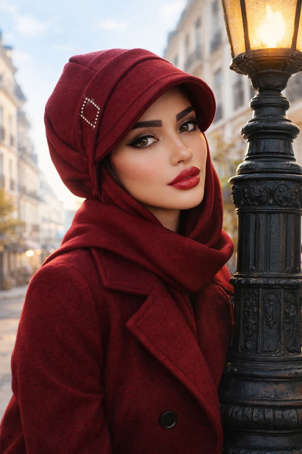 Bordo Taşlı Atkılı Tesettür Şapka