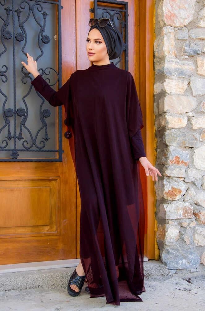 Bordo Tesettür Pareo