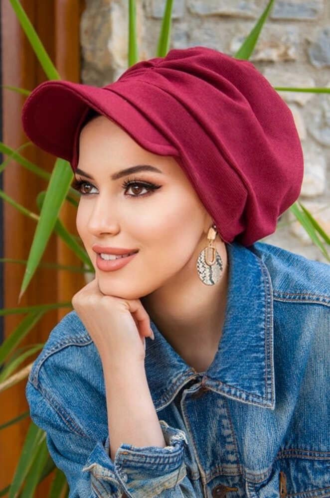 Bordo Tesettür Şapka Bone