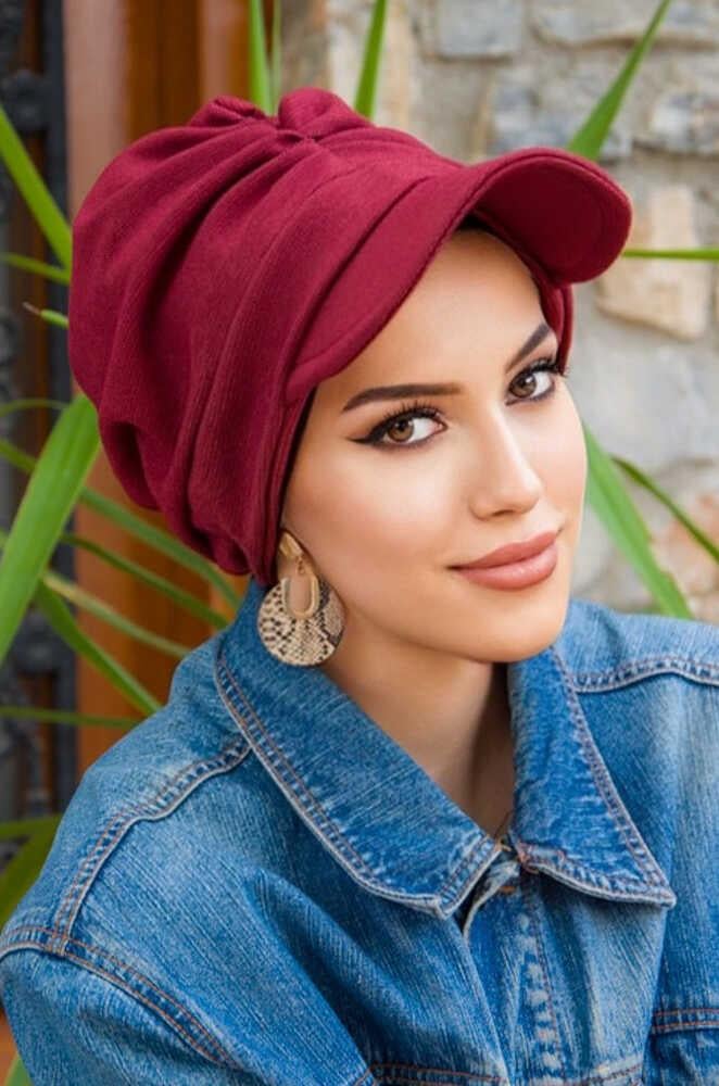 Bordo Tesettür Şapka Bone
