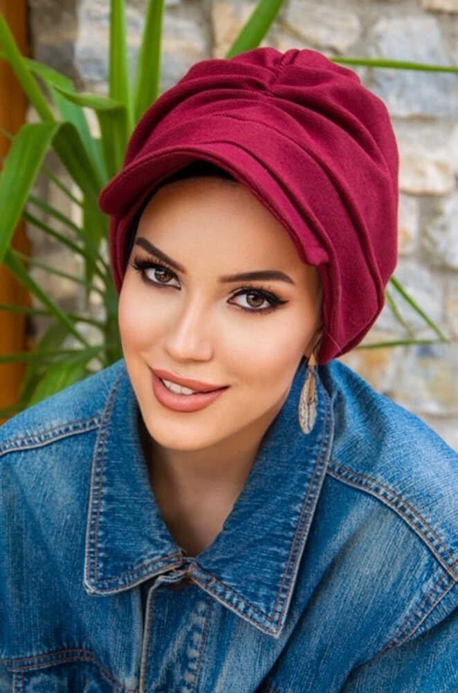 Bordo Tesettür Şapka Bone