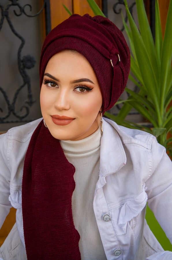 Bordo Toka Detaylı Atkılı Bone