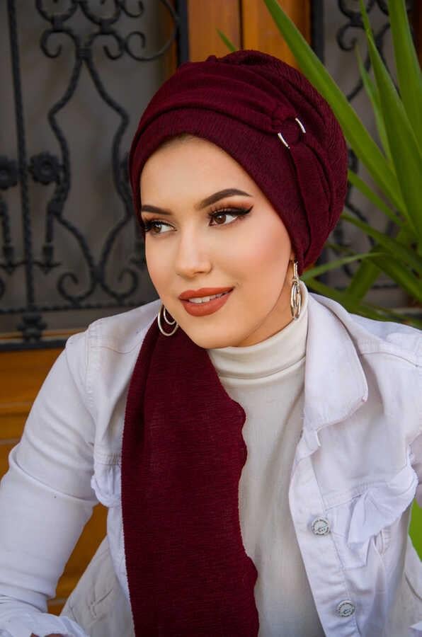 Bordo Toka Detaylı Atkılı Bone