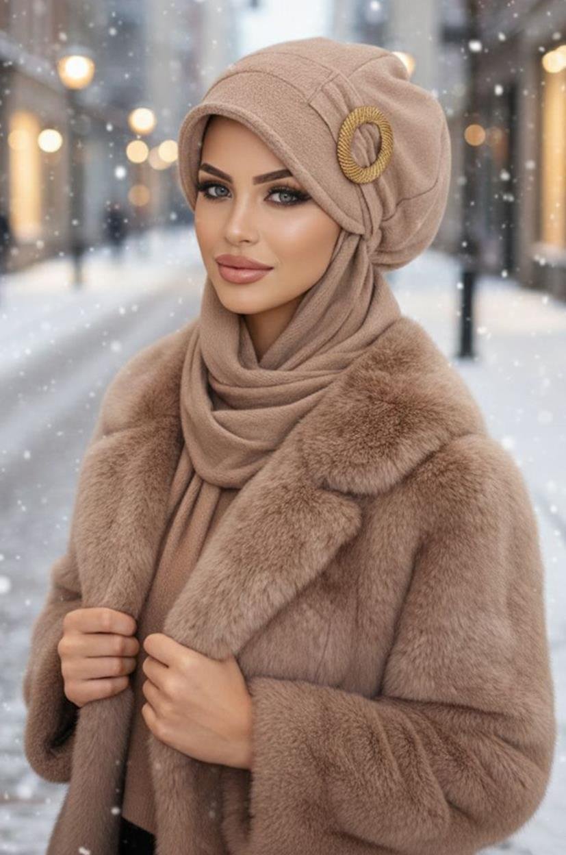 Camel Gold Tokalı Tesettür Şapka